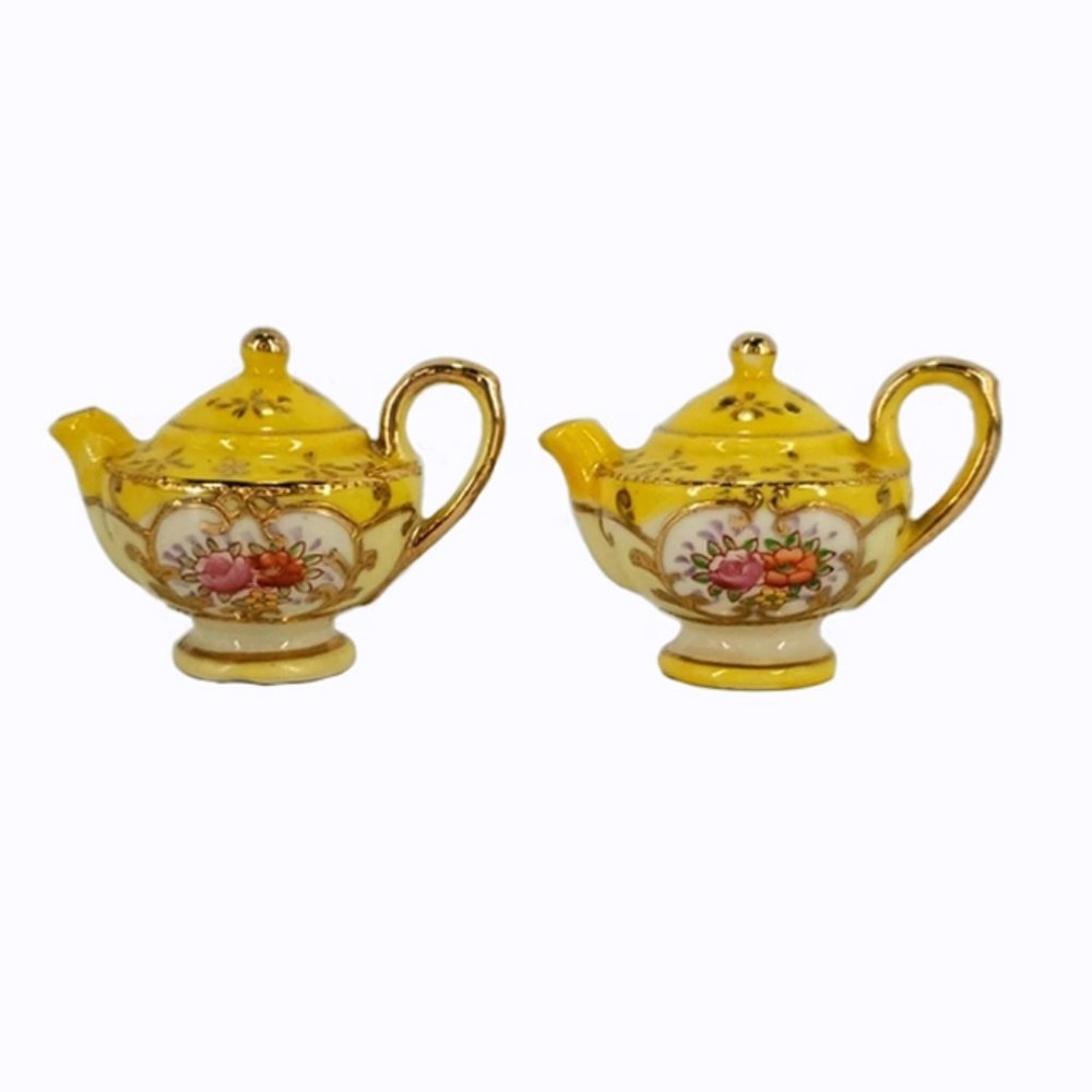Tea Pot Salt/Pepper Shakers Yellow Floral Japan